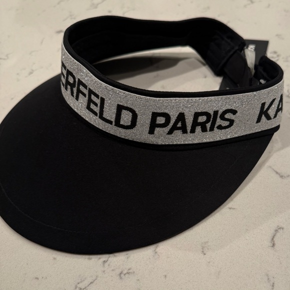 Karl Lagerfeld Women’s Black Silver Logo Sun Visor Hat OS NEW - Picture 3 of 4